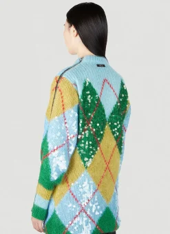 Sequin Embellished Argyle Sweater><noscript><img width=