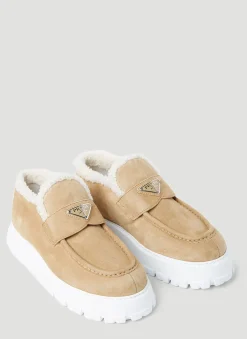 Shearling Lined Suede Platform Loafers>Prada Sale