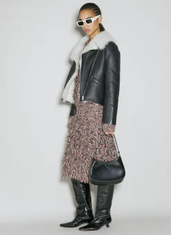 Shearling-Collar Leather Biker Jacket>Durazzi Milano New