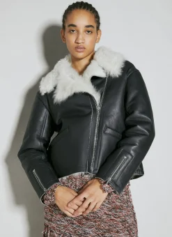 Shearling-Collar Leather Biker Jacket>Durazzi Milano New