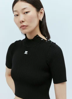 Shoulder Snaps Rib Knit Top>Courrèges New