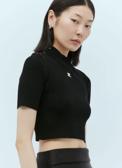 Shoulder Snaps Rib Knit Top><noscript><img width=