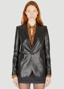 Single Breasted Leather Blazer>Saint Laurent
