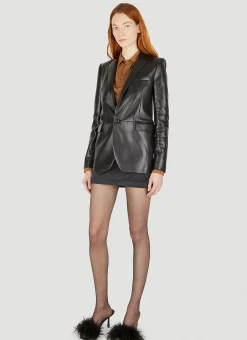 Single Breasted Leather Blazer>Saint Laurent