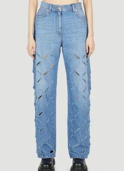 Slashed Wide-Leg Jeans>Versace