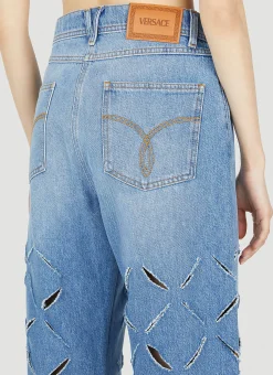 Slashed Wide-Leg Jeans></noscript>Versace