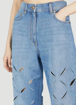 Slashed Wide-Leg Jeans></noscript>Versace