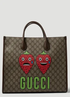Men Gucci Tote Bags^Strawberry Print Gg Tote Bag