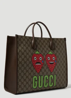 Men Gucci Tote Bags^Strawberry Print Gg Tote Bag