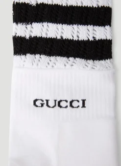 Men Gucci Socks^Striped Logo Socks