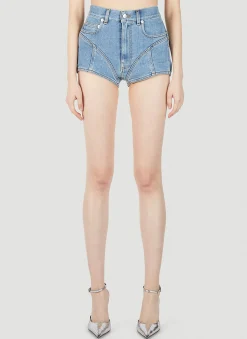 Structured Contrast Panel Denim Shorts>Mugler Online