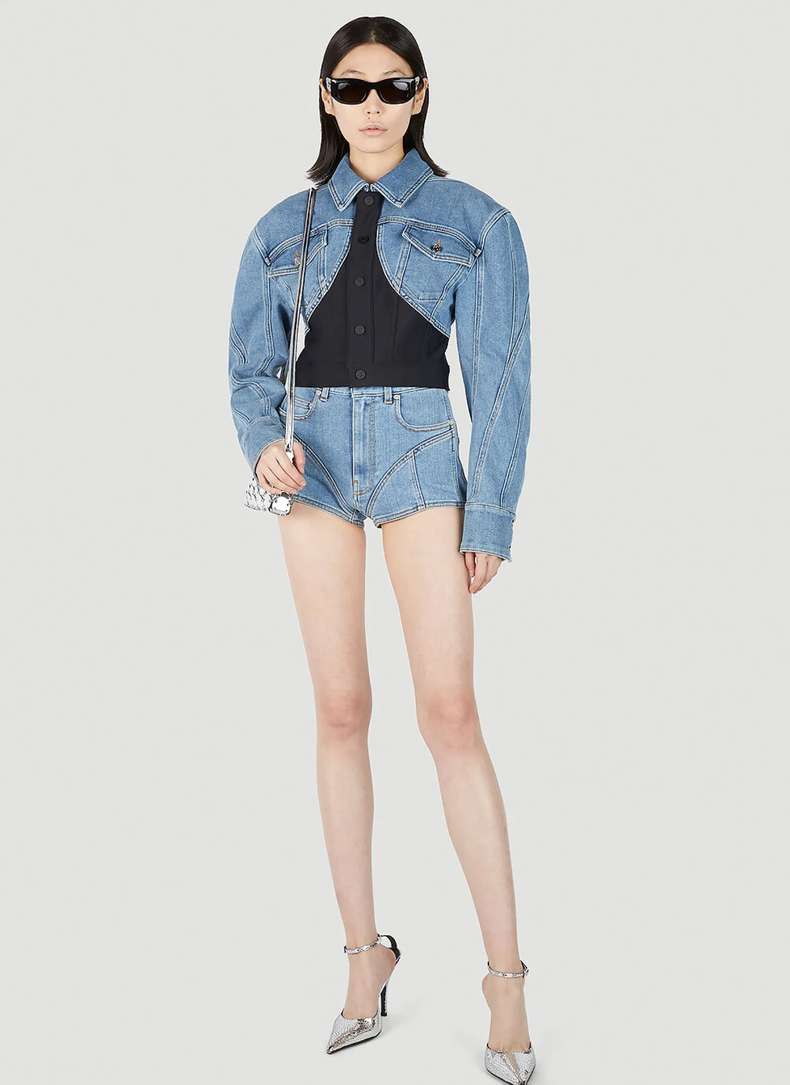 Structured Contrast Panel Denim Shorts>Mugler Online
