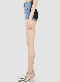 Structured Contrast Panel Denim Shorts><noscript><img width=