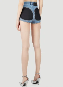 Structured Contrast Panel Denim Shorts><noscript><img width=