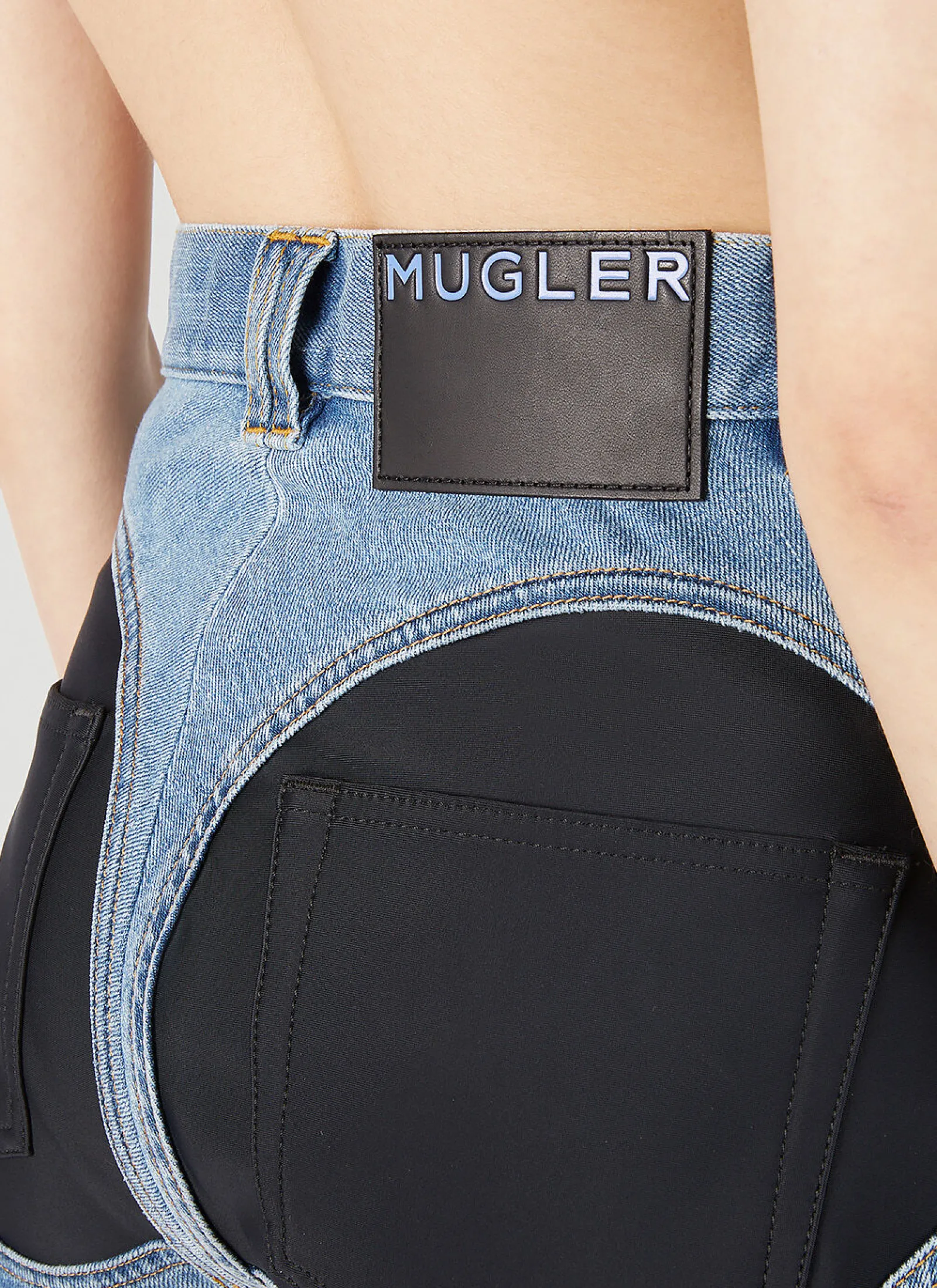 Structured Contrast Panel Denim Shorts>Mugler Online