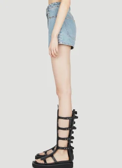 Studded Denim Shorts><noscript><img width=