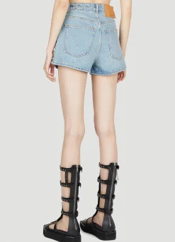 Studded Denim Shorts><noscript><img width=