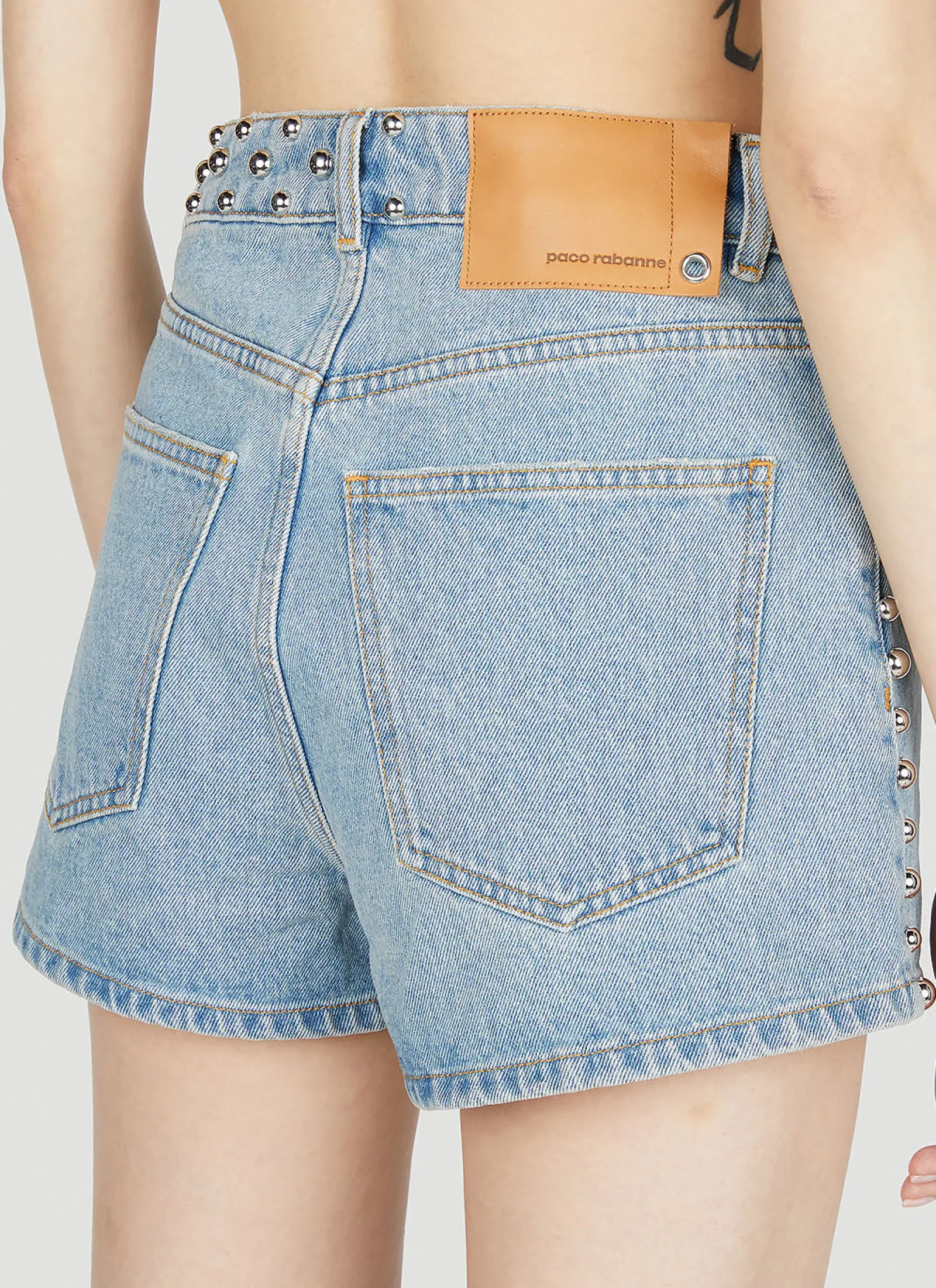 Studded Denim Shorts>Paco Rabanne Online