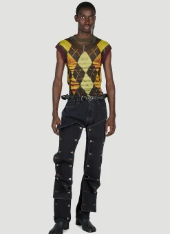 Men Y/Project x Jean Paul Gaultier Tops^Trompe L'Oeil Argyle Sweater Top