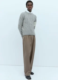 Men Thom Browne Knitwear^Twist Cable Knit Sweater With Four-Bar Strip