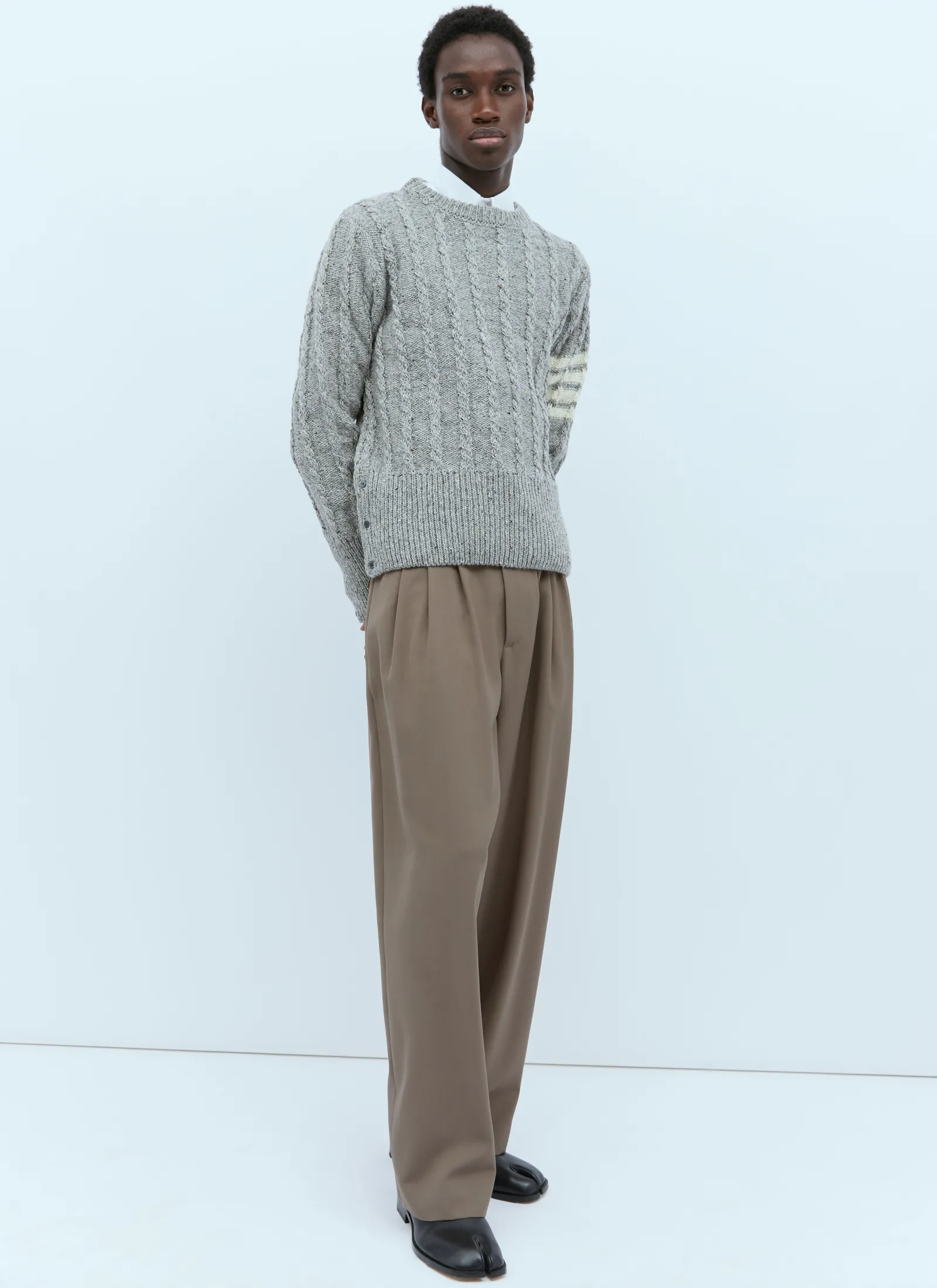 Men Thom Browne Knitwear^Twist Cable Knit Sweater With Four-Bar Strip