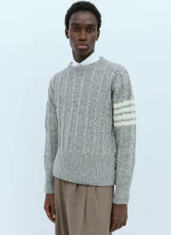 Men Thom Browne Knitwear^Twist Cable Knit Sweater With Four-Bar Strip