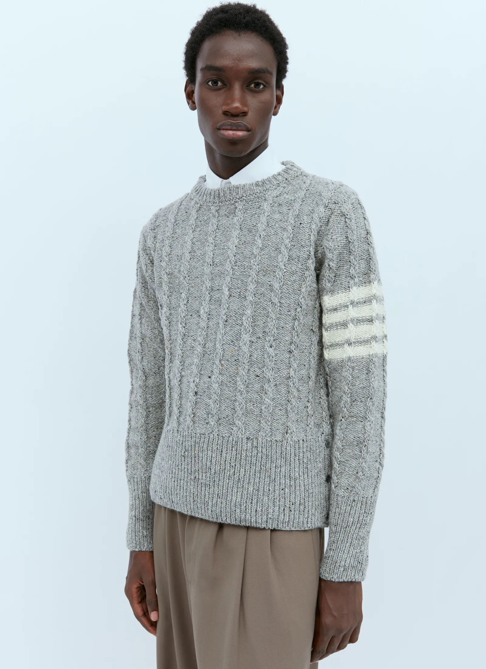 Men Thom Browne Knitwear^Twist Cable Knit Sweater With Four-Bar Strip
