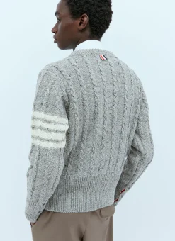 Men Thom Browne Knitwear^Twist Cable Knit Sweater With Four-Bar Strip