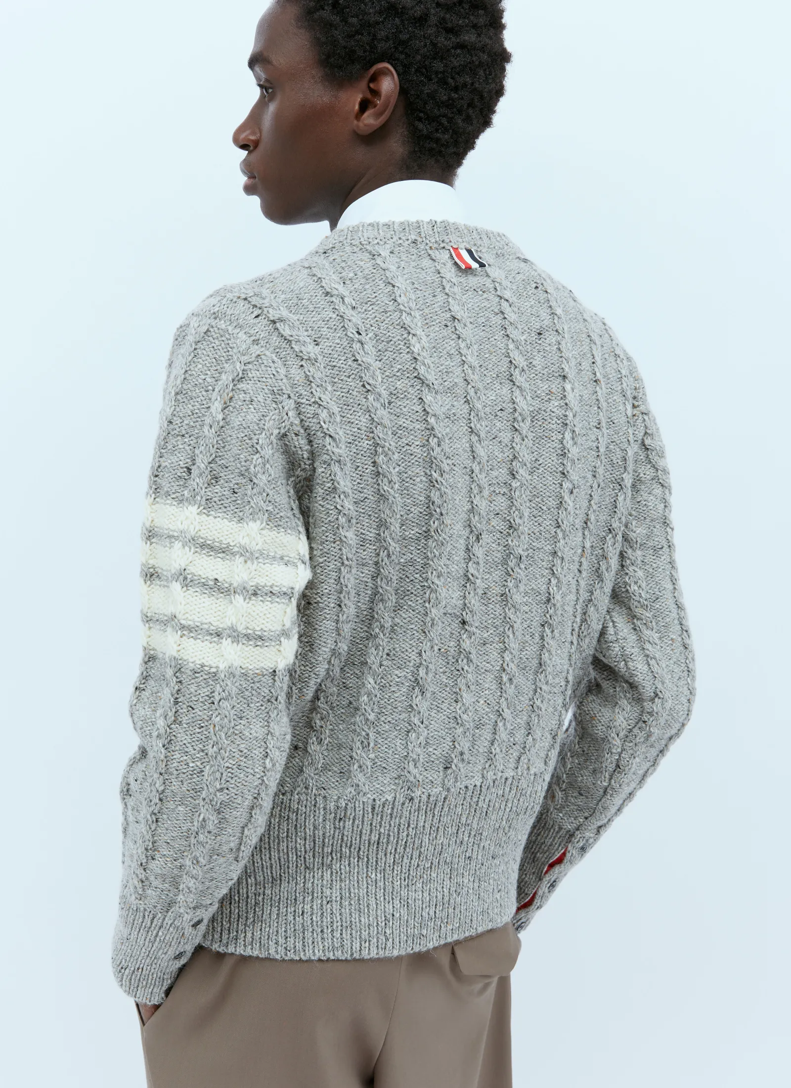 Men Thom Browne Knitwear^Twist Cable Knit Sweater With Four-Bar Strip
